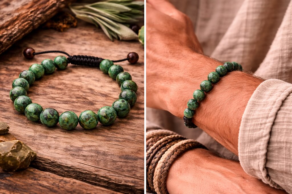 The Stone of Evolution African Turquoise Jasper Macrame Bracelet