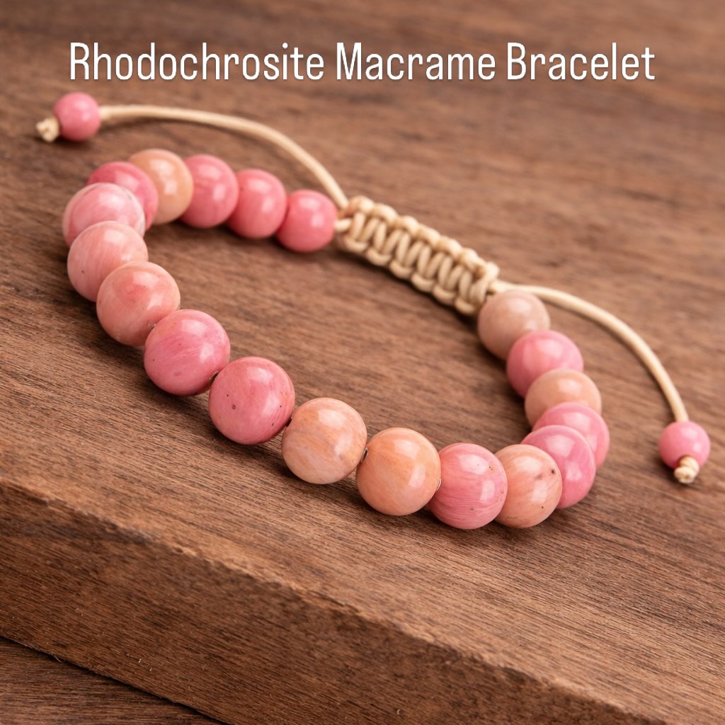 Natural Rhodochrosite Stone Macrame Bracelet for Emotional Healing and Love