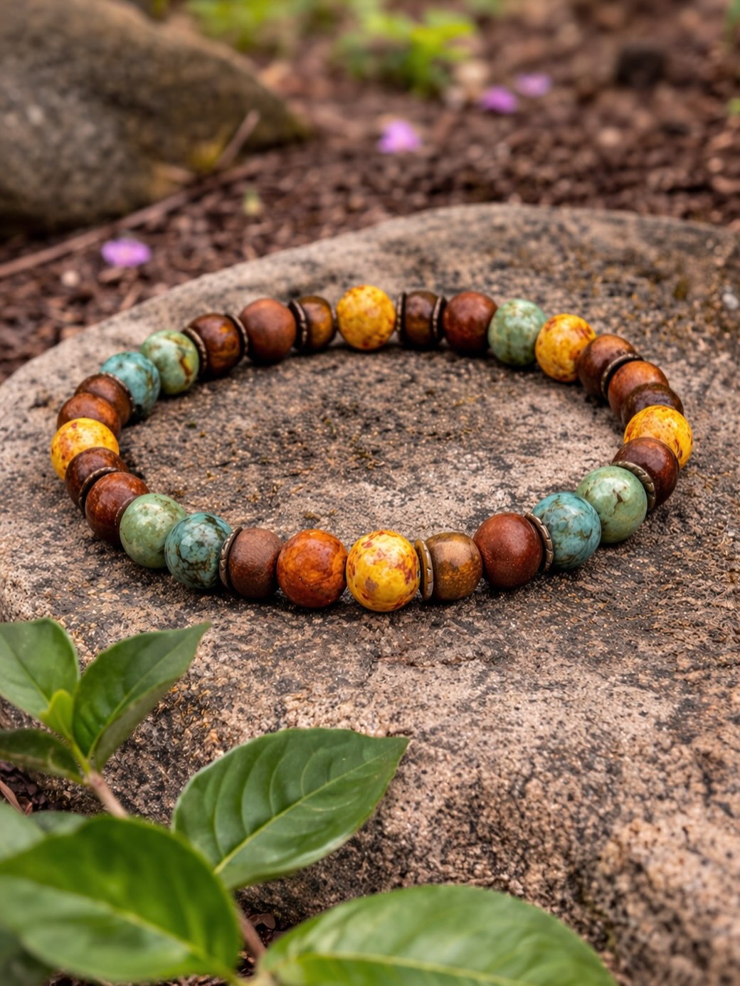 Earth Harmony: A Warm Blend of Jasper, Turquoise, and Natural Wood
