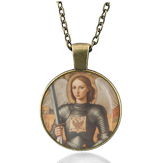 St. Joan of Arc with Sword Religious Necklace Round Medal Pendant