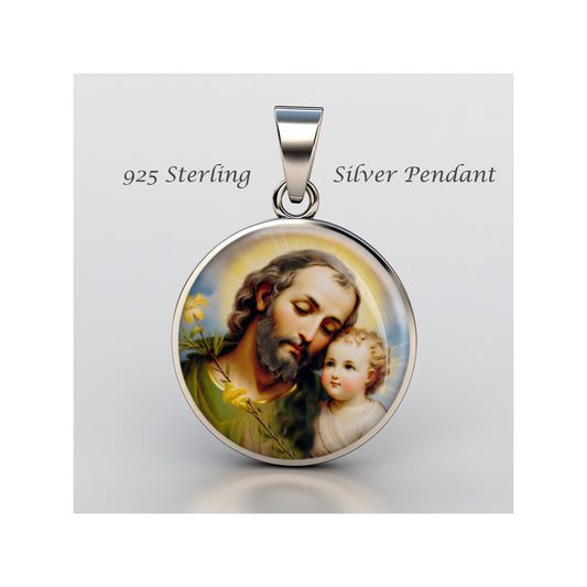 Saint Joseph Catholic sterling silver 925 Christian Medal Patron Pendant image 0