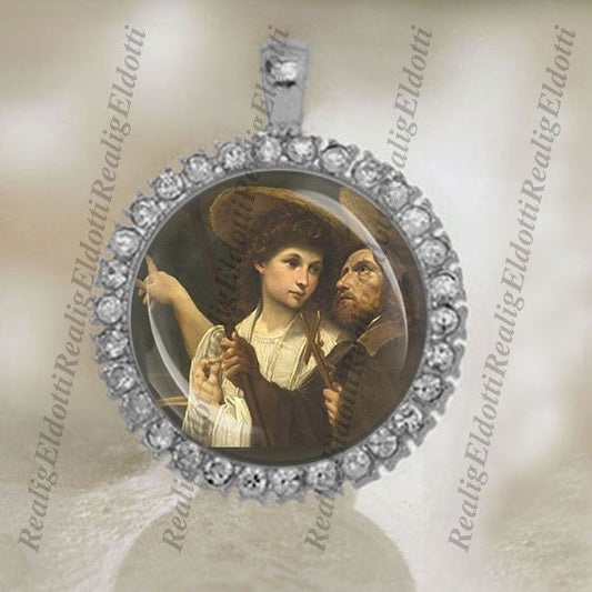 St Roch and the Angel Christian Catholic Silver Tone Medal Cabochon Pendant