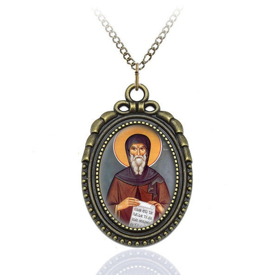 St Anthony the Great Orthodox Saint Necklace Pendant Jewelry Medal Oval Bronze  Style Charm