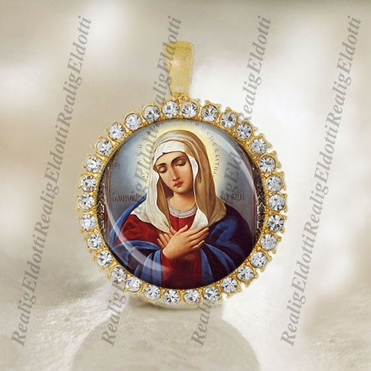 Our Blessed Mother Virgin Mary Religious Christian Orthodox Gold Medal Cabochon