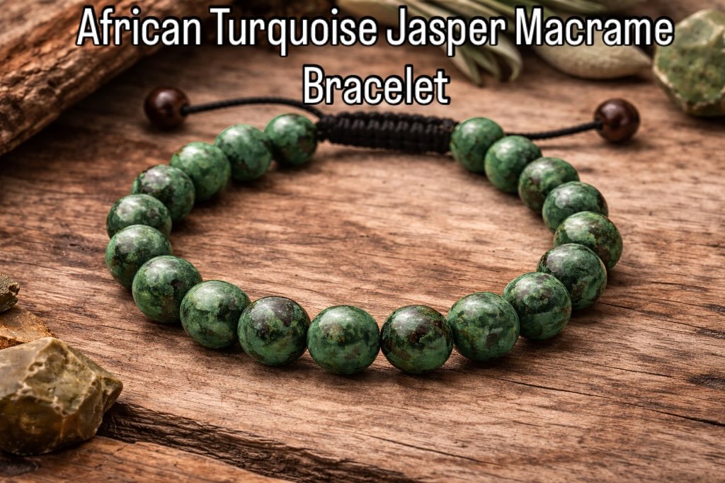 The Stone of Evolution African Turquoise Jasper Macrame Bracelet