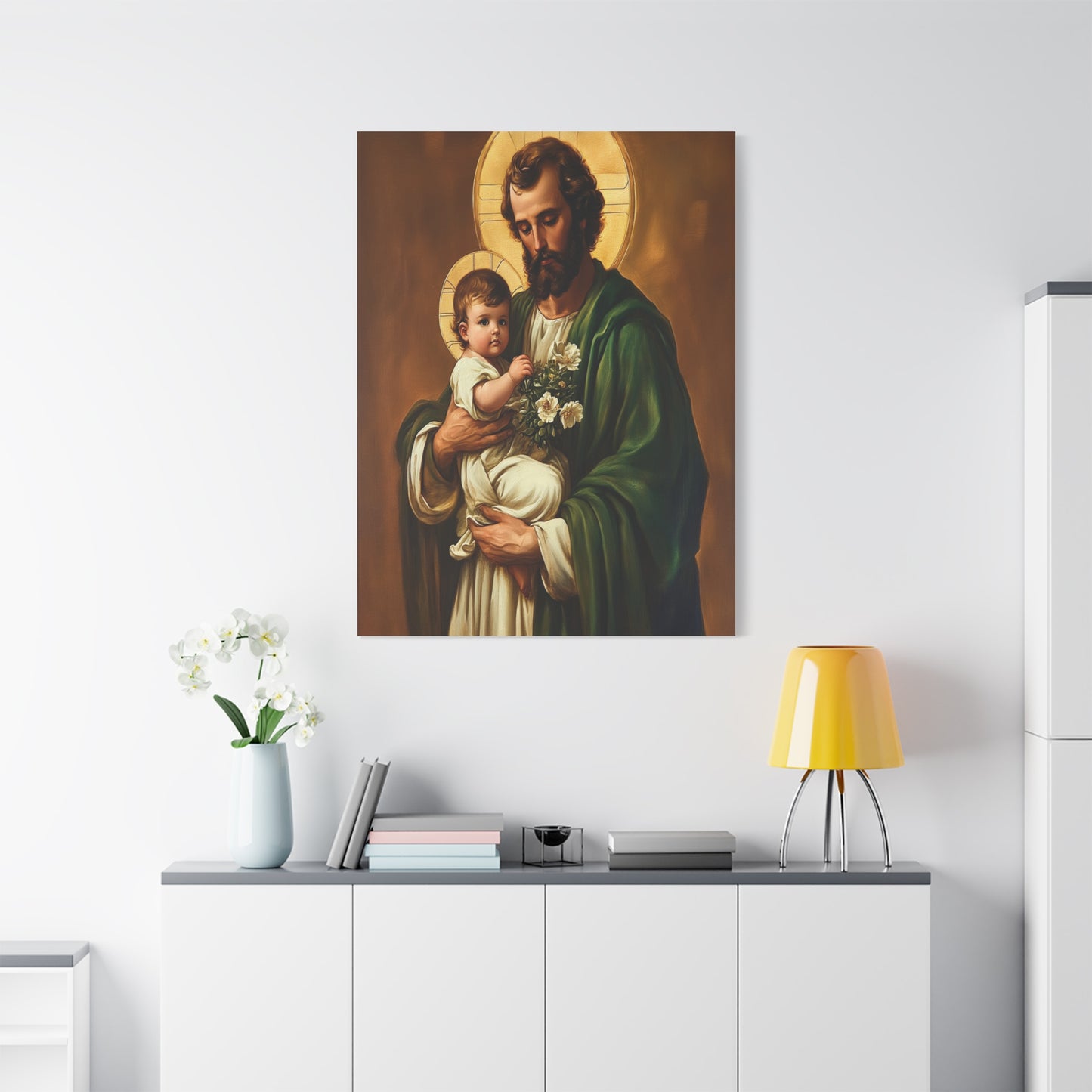 St. Joseph and Baby Jesus Catholic Canvas Wall Art, Christian Decor