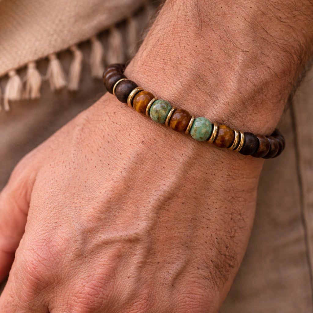 The Grounding Stack: African Turquoise, Tiger Eye & Natural Wood