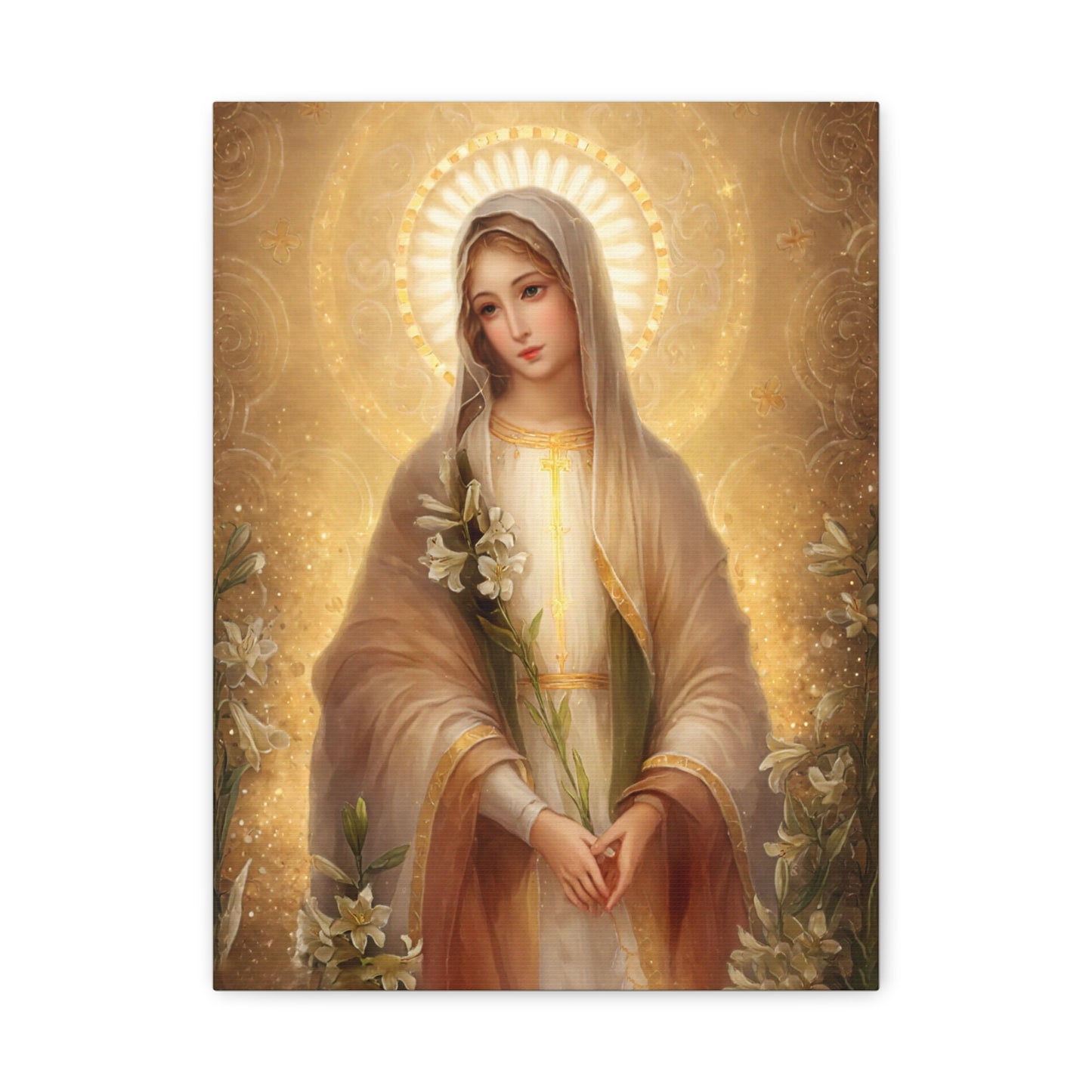 Ready to Hang - Mother Mary Our Lady of the Lilies Catholic Canvas Wall Art, Christian Decor