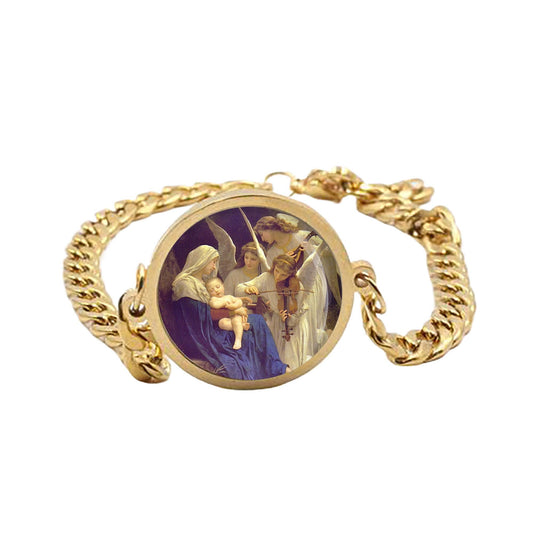 Our Lady Song Of The Angels Curb Bracelet Gold or Silver tone Religious Jewelry Simple Chain