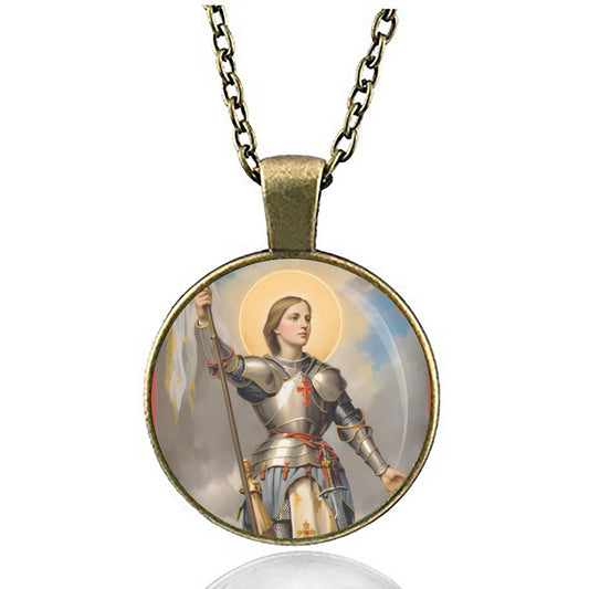 St. Joan of Arc the Patroness of Soldiers and of France Medal Pendant Necklace