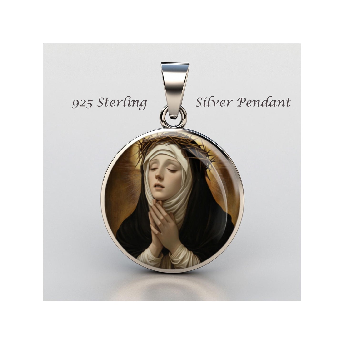 Saint Catherine Siena Religious Devotional sterling silver 925 Christian Medal Patron