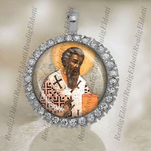 St Andrew the Archbishop of Crete Christian Silver Tone Medal Cabochon Pendant
