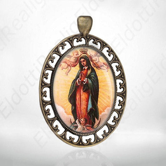 Our Lady of Guadalupe Catholic Medal, Religious Jewelry Pendant  Bronze