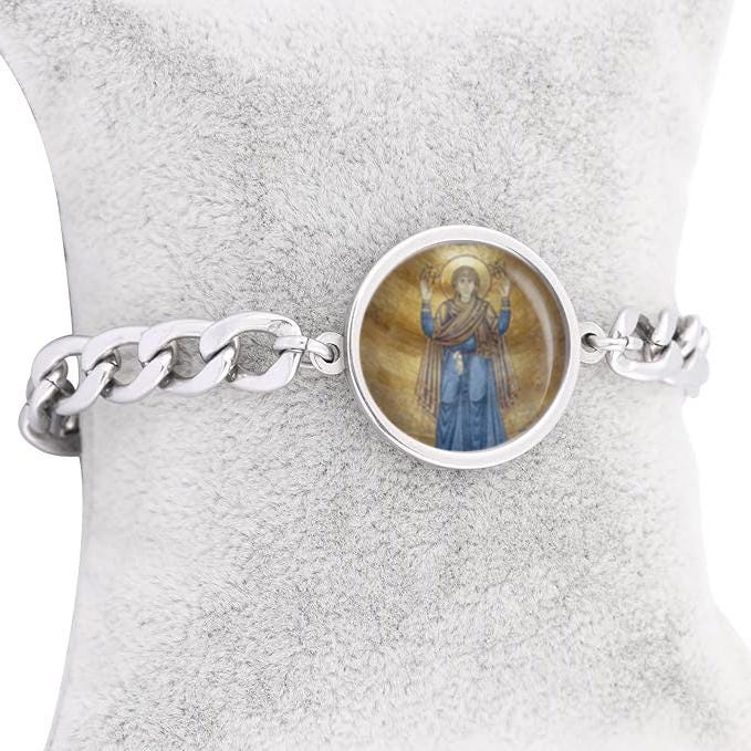 Our Lady Oranta Kyiv Curb Bracelet Gold or Silver tone Religious Jewelry Simple Chain