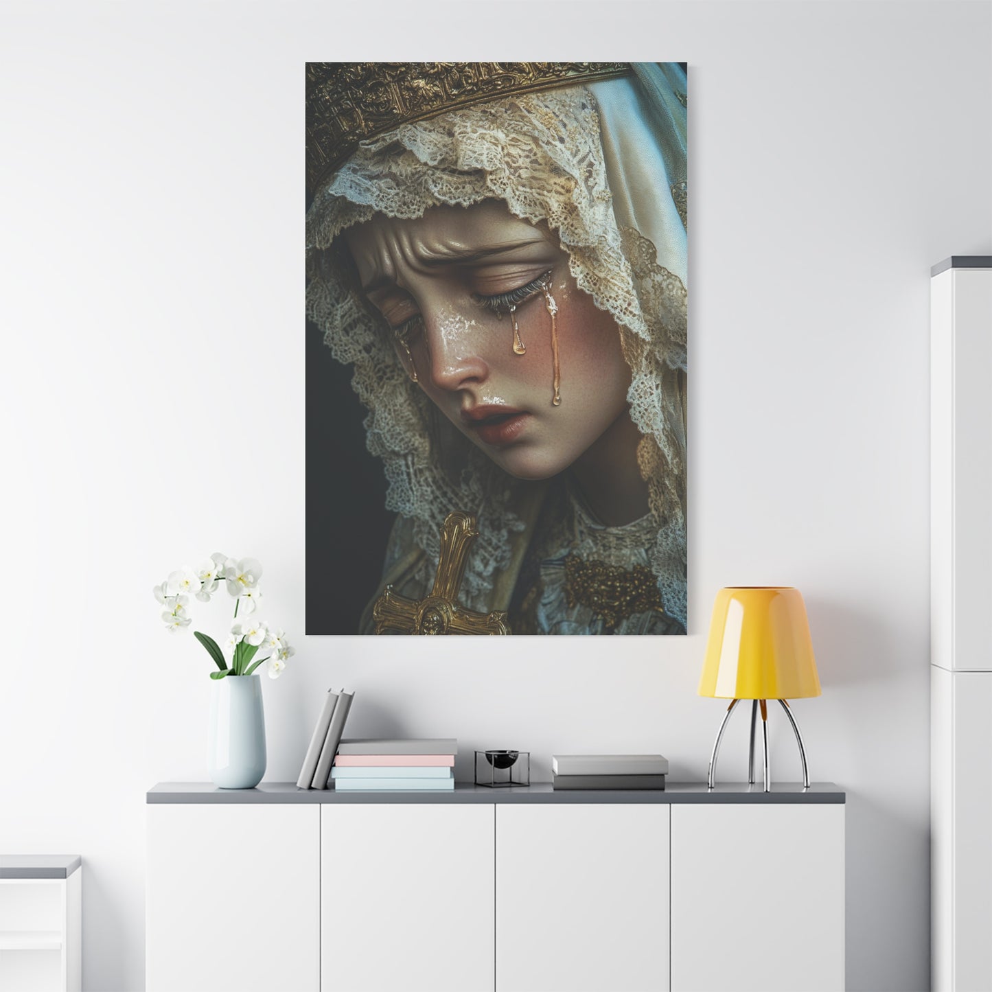 Sorrowful Mary - Holy Mary with Tears Catholic Canvas Wall Art, Christian Decor