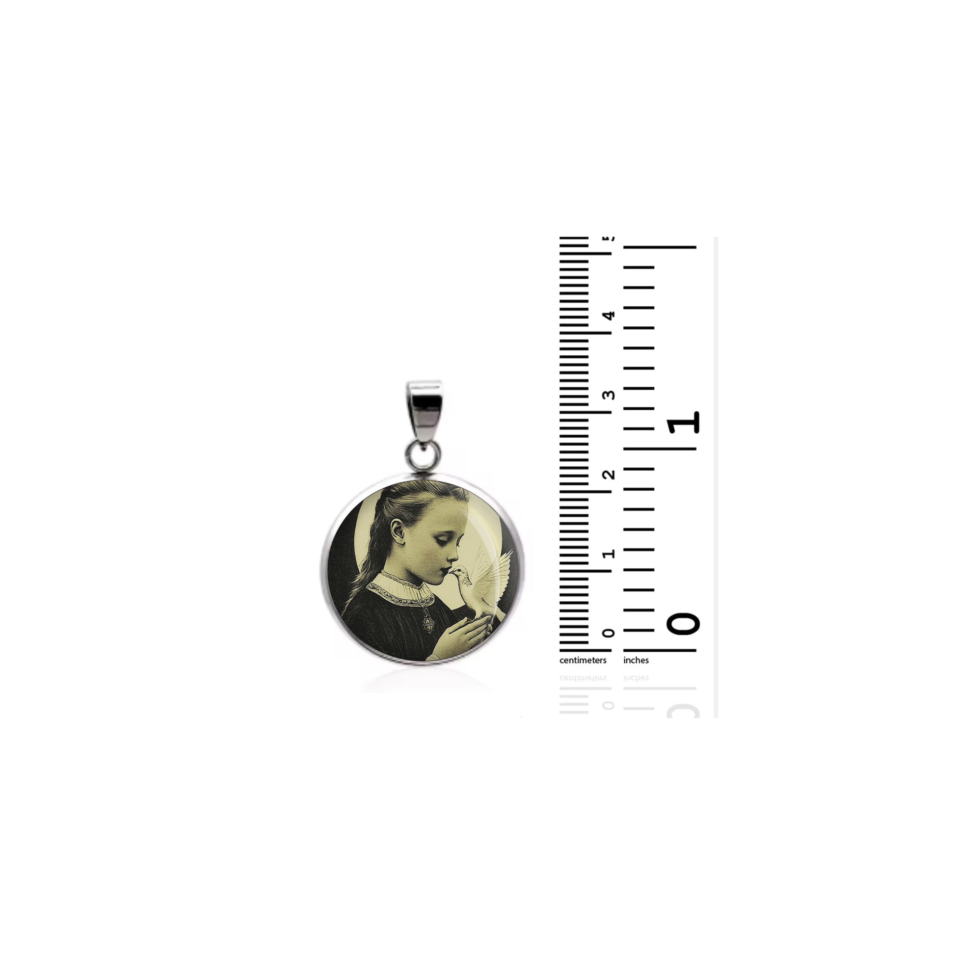 Saint Maria Goretti With Dove Catholic sterling silver 925 Christian Medal image 1