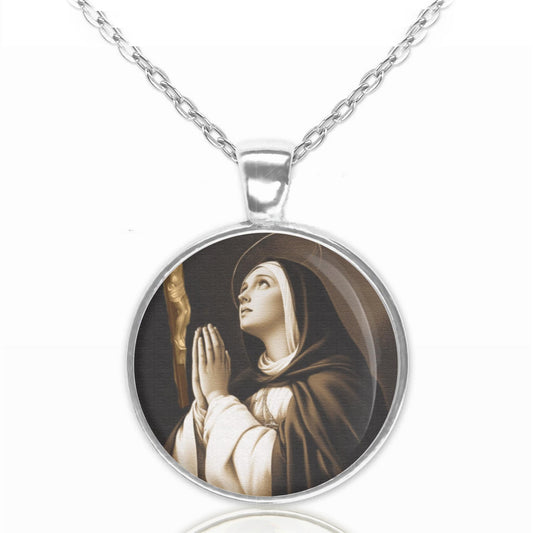 St. Teresa of Avila Religious Necklace Catholic Silvertone Medal Pendant Religious Jewelry