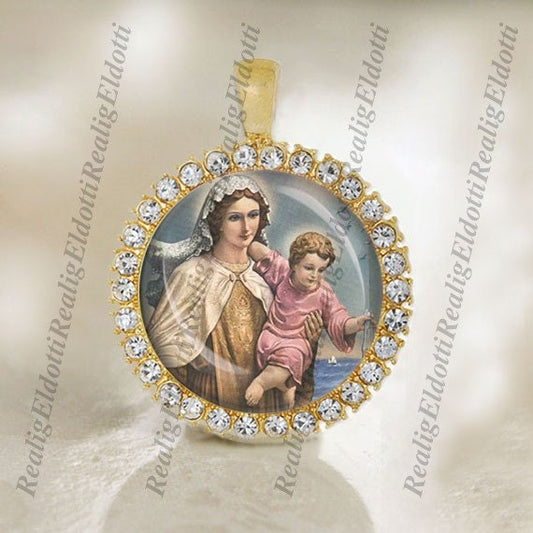 Our Lady of Mount Carmel Religious Christian Catholic Gold Medal Pendant Jewelry