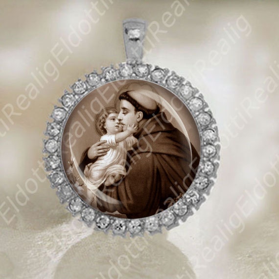 St. Anthony and Baby Jesus in Sepia Color Medal Catholic Religious Silver Tone NEW