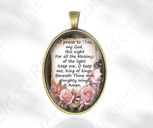 All praise to Thee, my God, this night... Short Prayer Religious Hymn Catholic Medal Pendant / Charm