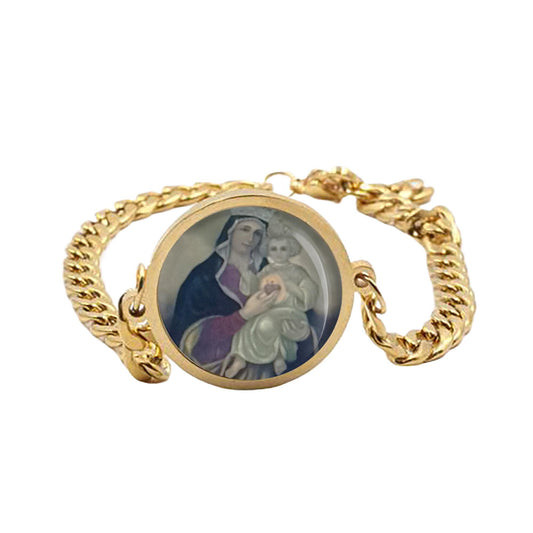 Our Lady Blessed Immaculate Heart Mary Curb Bracelet Gold or Silver tone Religious Jewelry Simple Chain