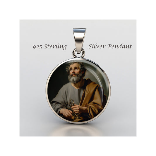 Saint Peter The Apostle Catholic sterling silver 925 Christian Medal Patron image 0