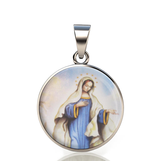 Our Lady Medjugorje Catholic Mary 925 Sterling Silver Round Pendant Christian Religious Medal Small 20mm