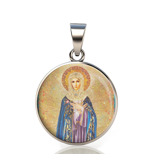 Our Lady Sweet Mary 925 Sterling Silver Round Pendant Christian Religious Medal Small 20mm
