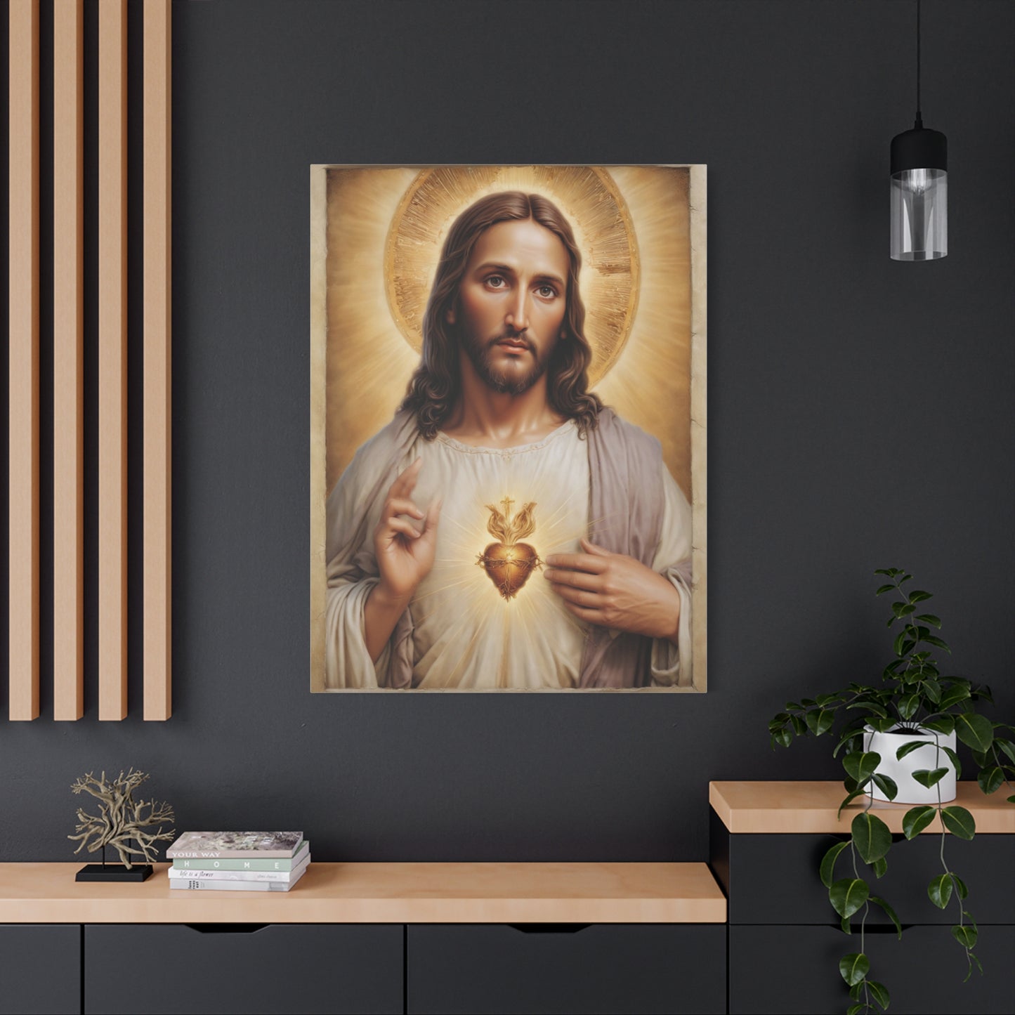 Jesus Christ Sacred Heart Catholic Canvas Wall Art, Christian Decor