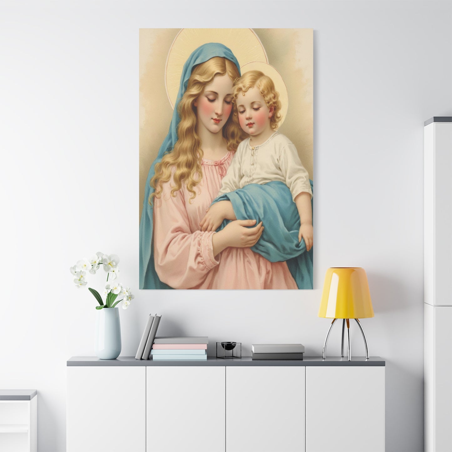 Mother Mary and Baby Jesus Catholic Canvas Wall Art, Christian Decor