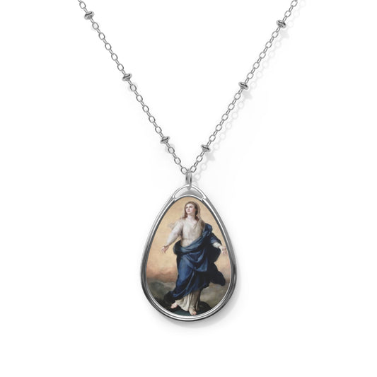 Religious Necklace, Catholic Jewelry, Mary Immaculate Conception Medal Pendant, Our Lady Necklace, Silver Tone Drop Necklace, Religious Gift