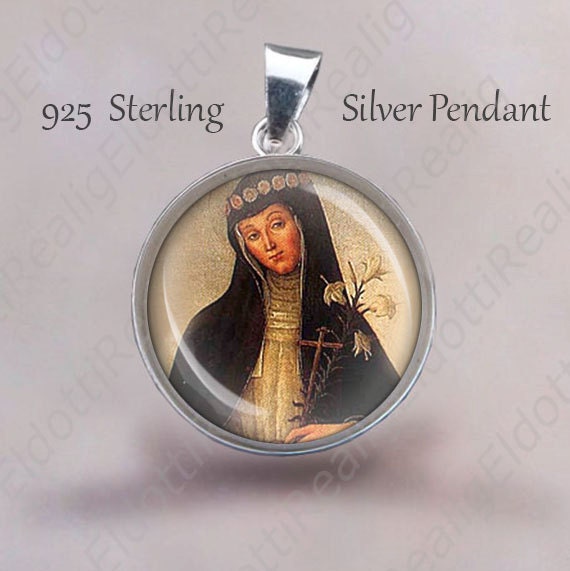 St. Columba of Rieti Religious Christian Pendant.  Sterling Silver 925 Pendant 20mm. Italian Saint Silver Medal Necklace