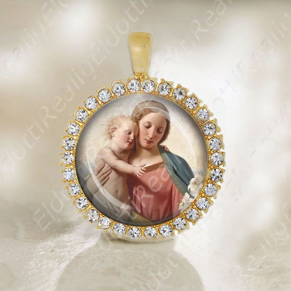 Madonna And Child by Franz Ittenbach Medal Catholic Gold Tone Religious Jewelry