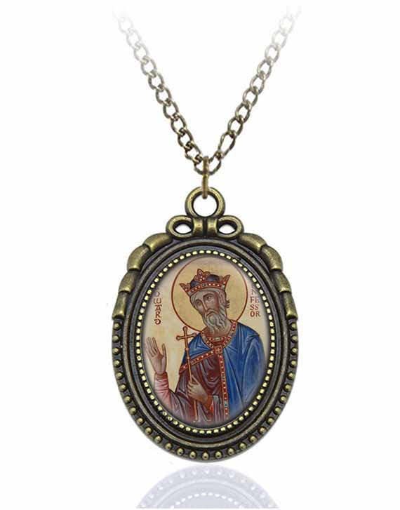 St Edward the Confessor Catholic Necklace Bronze Medal w Chain Oval Pendant Saint