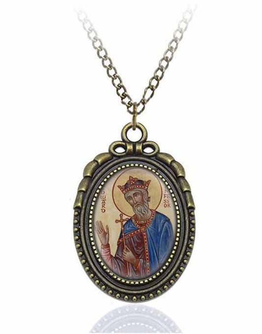 St Edward the Confessor Catholic Necklace Bronze Medal w Chain Oval Pendant Saint
