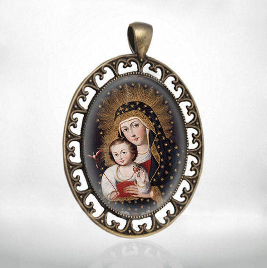 Madonna and Child with Bird  Catholic Medal Pendant Religious Jewelry