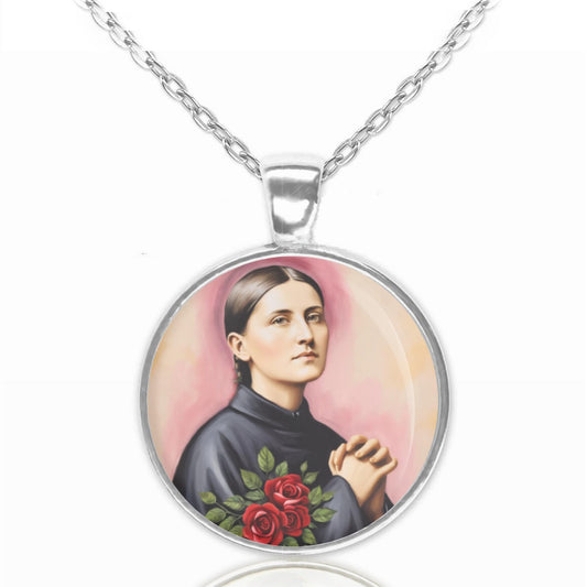 St. Gemma Galgani in Black and White Religious Necklace Round Pendant