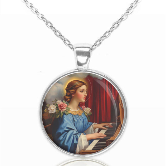 St. Cecilia Medal Pendant Christian Religious Jewelry Necklace Silver/Bronze