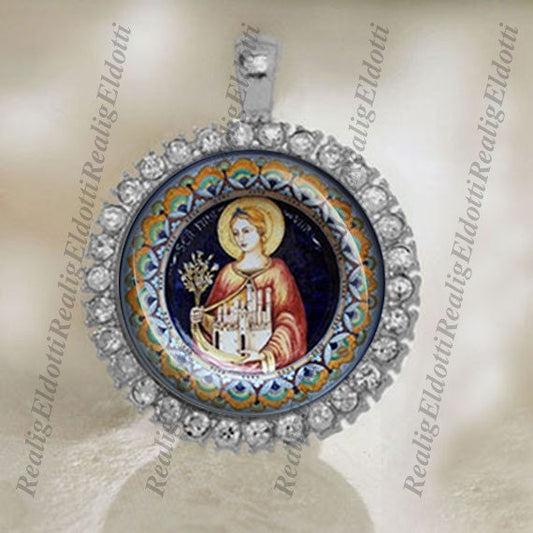 St. Seraphina Religious Catholic Patron Silver Tone Medal Pendant Cameo Cabochon