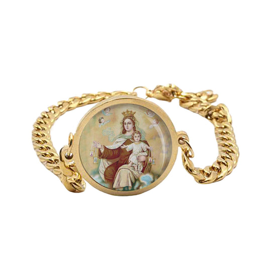 Our Lady Carmel Bracelet Gold or Silver tone Religious Jewelry Simple Chain