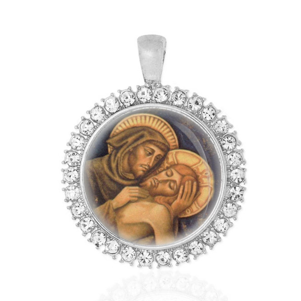 Saint Francis of Assisi and Christ Catholic Silver Tone Medal Pendant