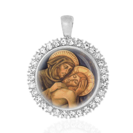 Saint Francis of Assisi and Christ Catholic Silver Tone Medal Pendant