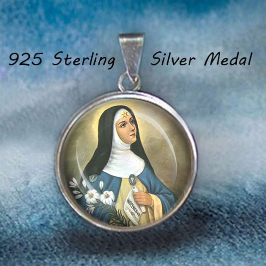 Saint Beatrice da Silva Religious Christian Medal. Sterling Silver 925 Pendant 20mm. Patron Saint Necklace Medal