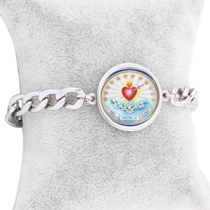 Our Lady Immaculate Heart and Stars Curb Bracelet Gold or Silver tone Religious Jewelry Simple Chain