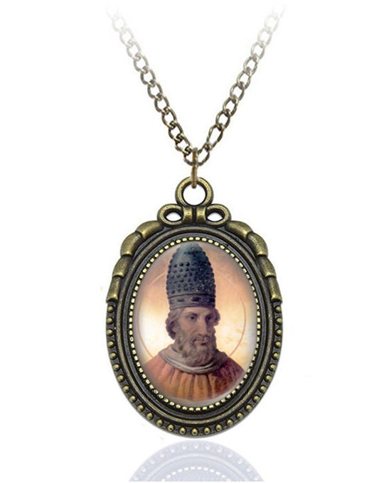 St Gregory VII Catholic Necklace Bronze Medal w Chain Oval Pendant Saint