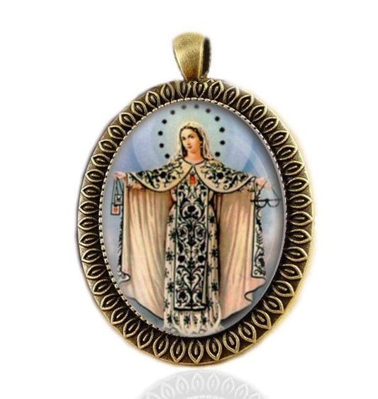 Our Lady of Mercy Religious  Catholic Bronze tone Medal Pendant Jewelry
