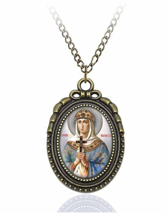 St Olga Orthodox  Necklace Bronze Medal w Chain Oval Pendant Saint