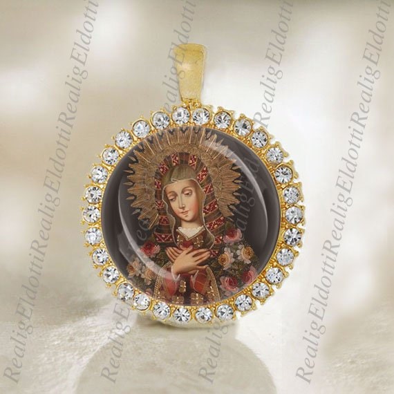 Madonna Holy Theotokos Cusco Art Medal Catholic Gold Tone Christian Religious Pendant