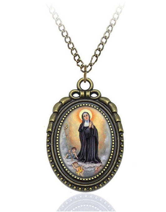 St Ada Catholic Necklace Bronze Medal w Chain Oval Pendant Rare Saint