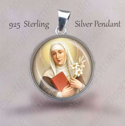 St. CATHERINE of Siena Religious Christian Pendant.  Sterling Silver 925 Pendant 20mm. Philosopher Saint Silver Medal Necklace